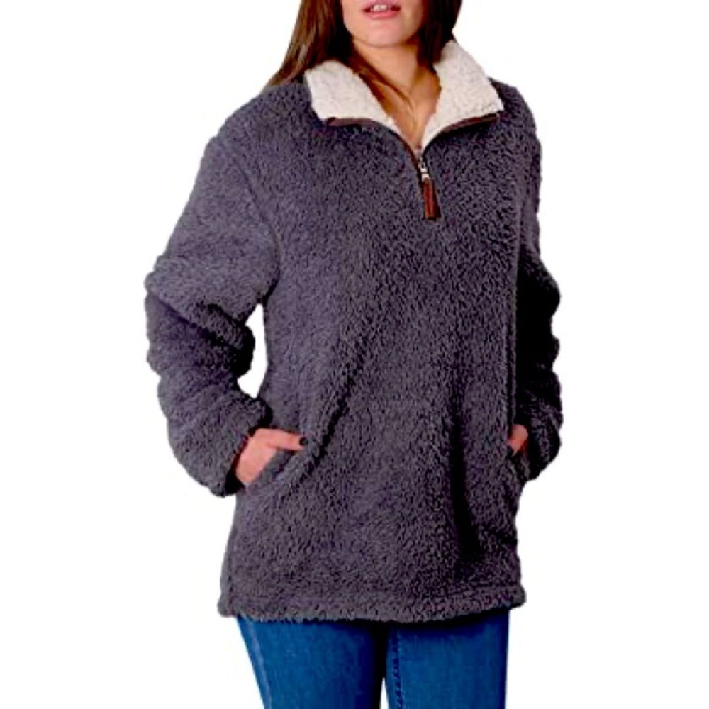 Amazon gray sherpa 1/4 zip pullover size L